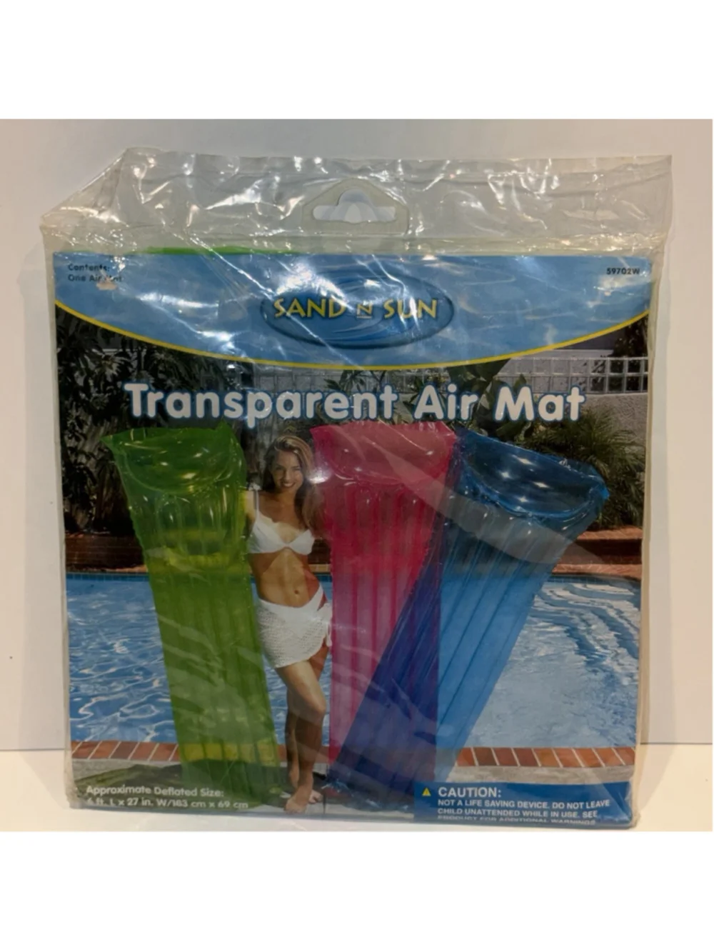 Sand N Sun NOS Vtg 1990 Pool Air Mat Float With Air Pillow 6ft L x 27in W Green